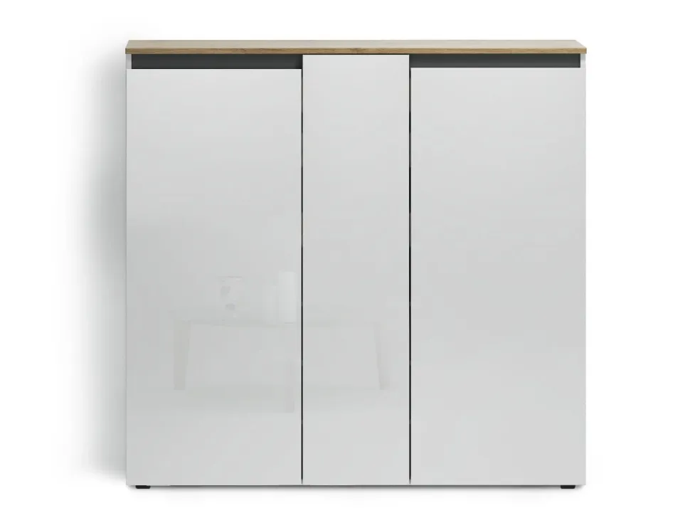 Scarpiera stretta moderna 3 ante Bianco Lucido e Top Rovere Naturale