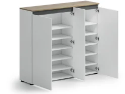 Scarpiera stretta moderna 3 ante Bianco Lucido e Top Rovere Naturale