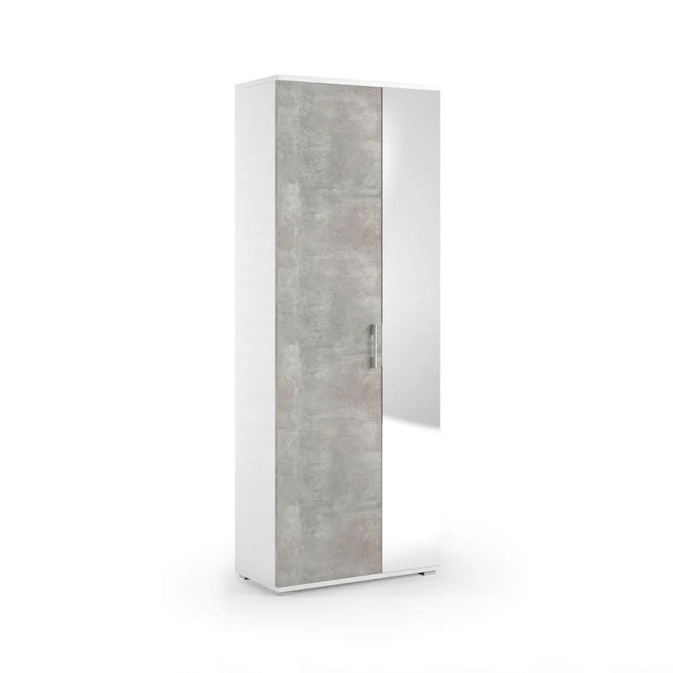 Scarpiera Vins linea Classic 2 ante battenti in Bianco frassino e cemento con specchio