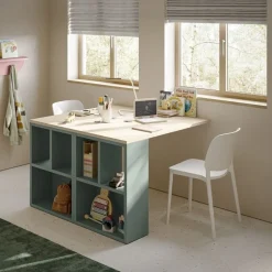 Scrivania a muro a penisola con libreria a giorno integrata 3 Misure e Vari Colori