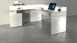 Scrivania angolare con sopralzo Carson in Bianco Lucido