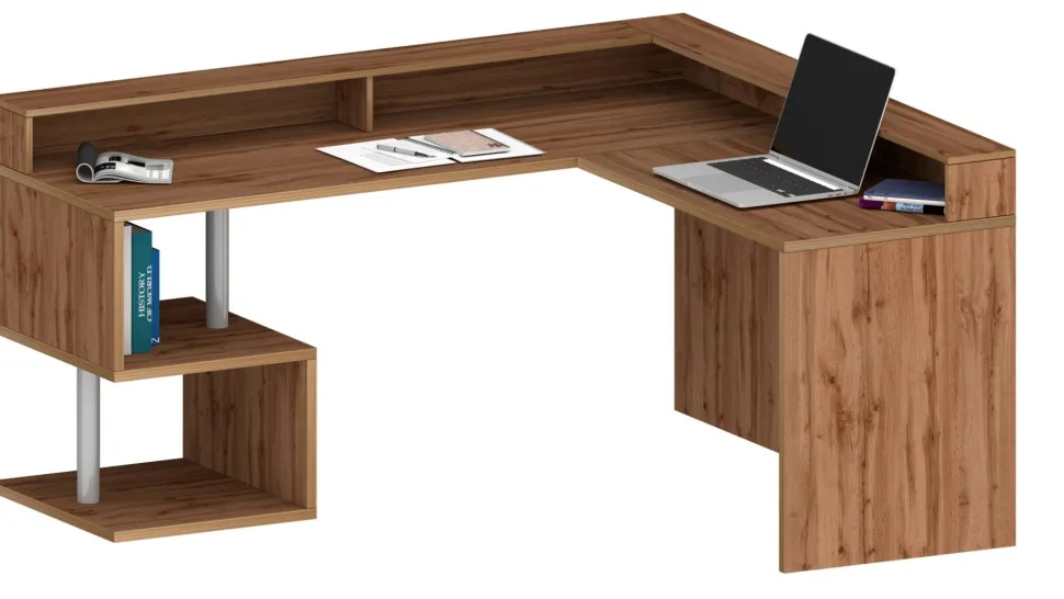 Scrivania angolare con sopralzo Cube in finitura Rovere Wotan