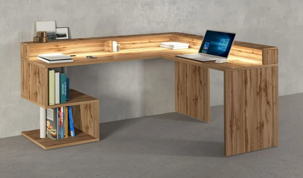 Scrivania angolare con sopralzo Cube in finitura Rovere Wotan