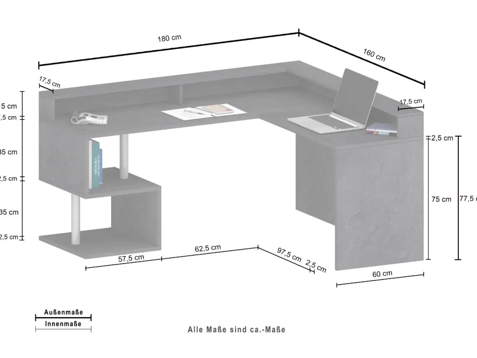 Scrivania angolare con sopralzo Cube in finitura Rovere Wotan
