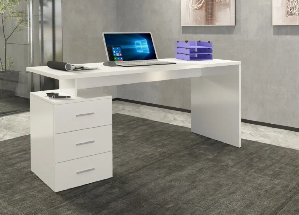 Scrivania con 3 cassetti Carson in Bianco Lucido