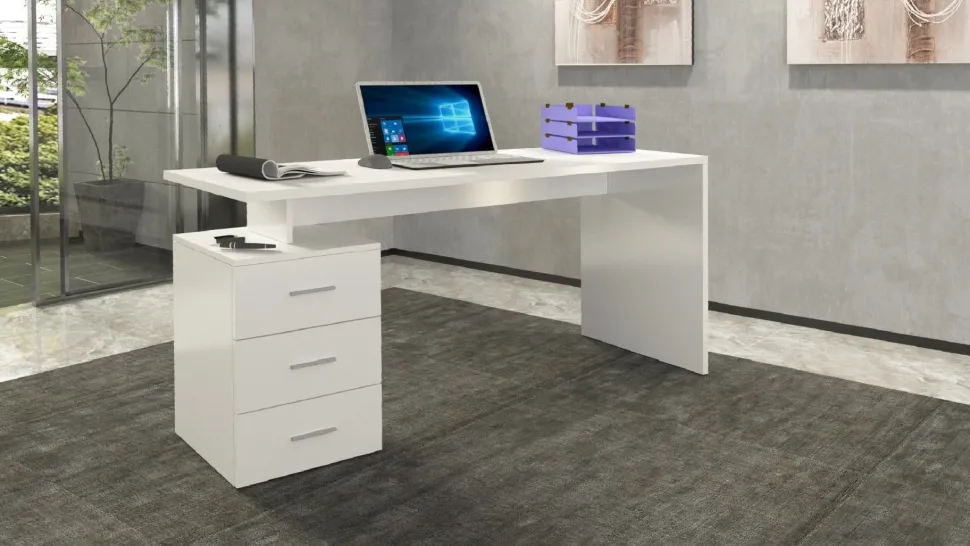 Scrivania con 3 cassetti Carson in Bianco Lucido