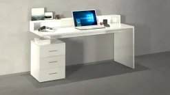 Scrivania con sopralzo e 3 cassetti Carson in Bianco Lucido