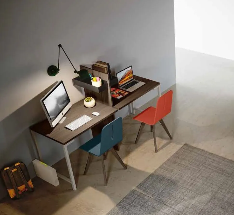 Scrivania Doppia con divisorio centrale Noce moro disponibile in vari colori