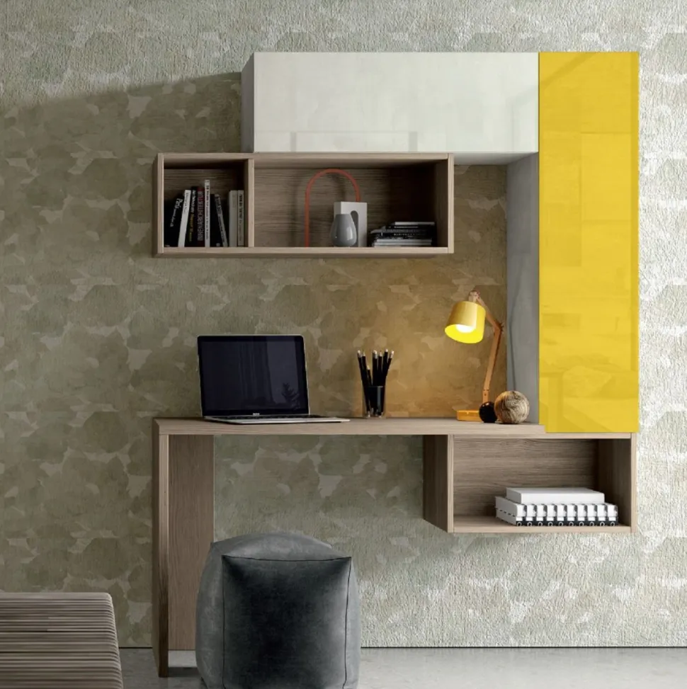 Scrivania Elisa 2 linea Alba in finitura legno e ante pensili in vetro
