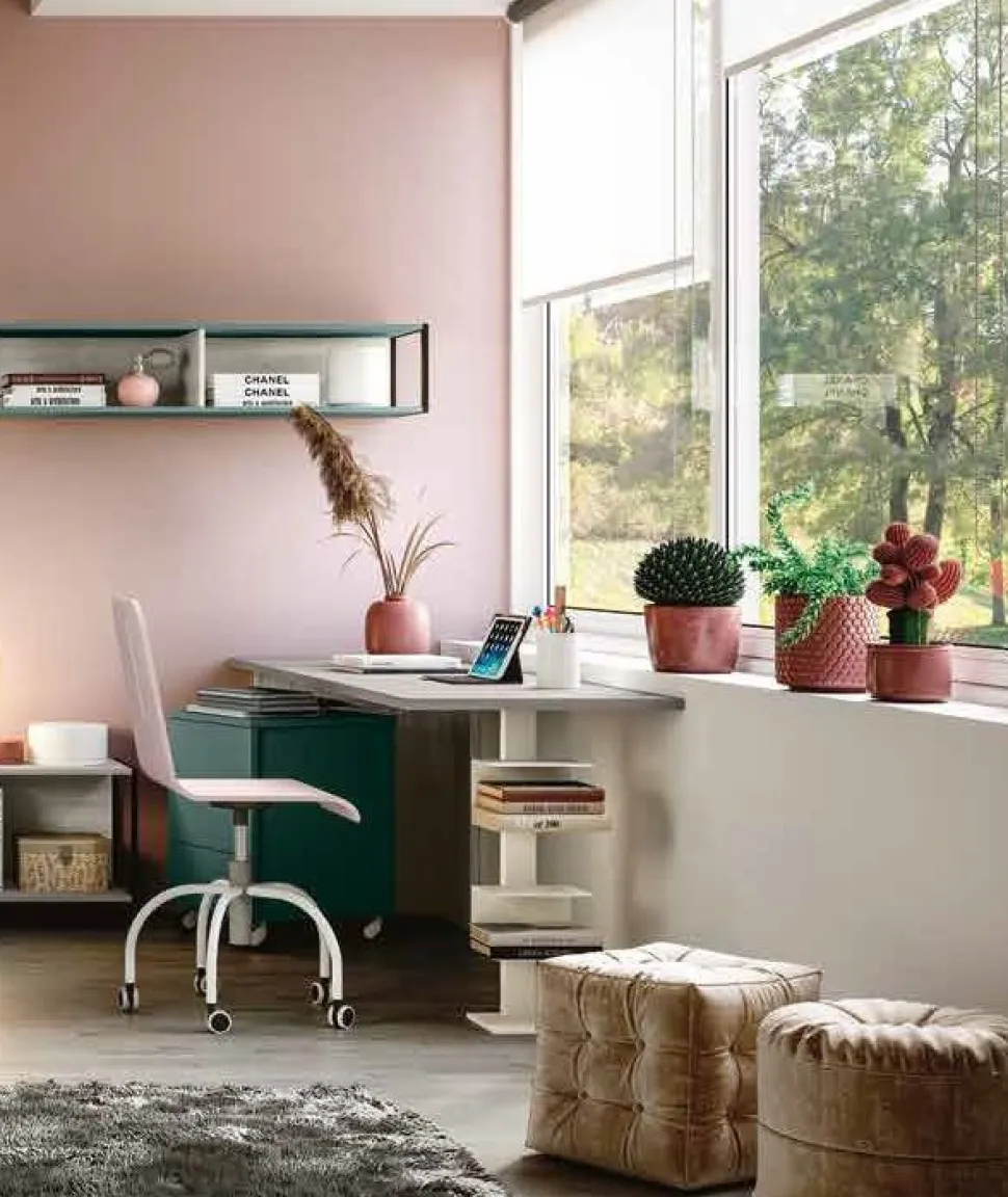Scrivania moderna Bianco altea e Grigio seta con porta libri disponibile in 3 misure e vari colori