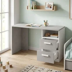 Scrivania moderna con 2 cassetti e Maniglie sagomate disponibile in 4 colori e 2 misure