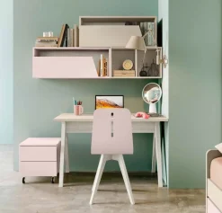 Scrivania moderna in Bianco e Olmo per cameretta disponibile in vari colori
