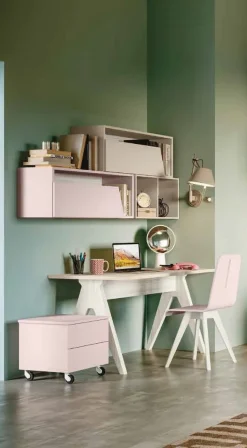 Scrivania moderna in Bianco e Olmo per cameretta disponibile in vari colori