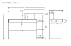 Scrivania moderna in Bianco Lucido e Rovere Cadiz con vani a giorno e cassetto L 138