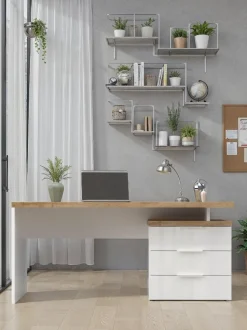 Scrivania Moderna Linea Easy in Bianco Lucido e Rovere Cadiz con 3 cassetti