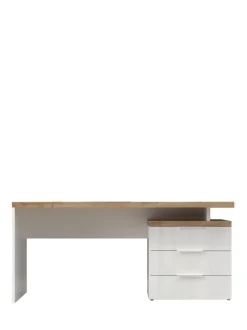 Scrivania Moderna Linea Easy in Bianco Lucido e Rovere Cadiz con 3 cassetti