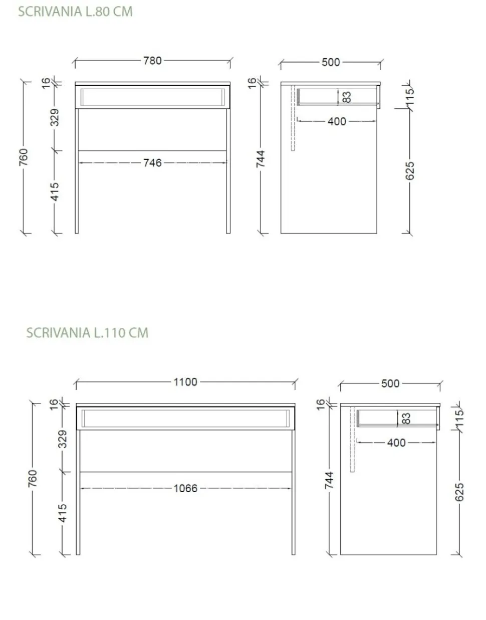 Scrivania moderna salvaspazio con 1 cassetto disponibile in 2 misure in finitura Nero Opaco e Pero