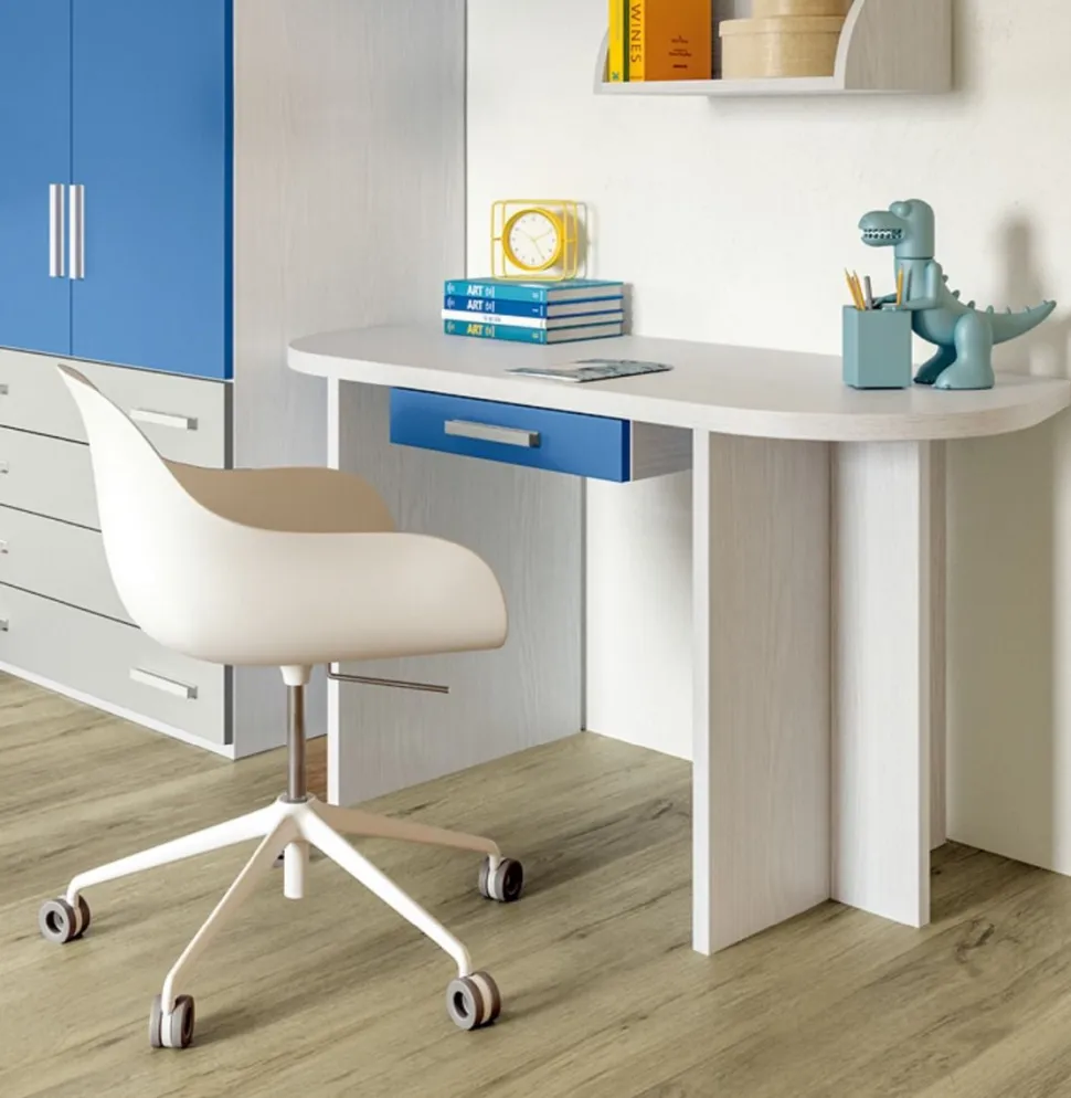 Scrivania Rubber linea Colorfull nella finitura Frassino Nuvola e Cielo