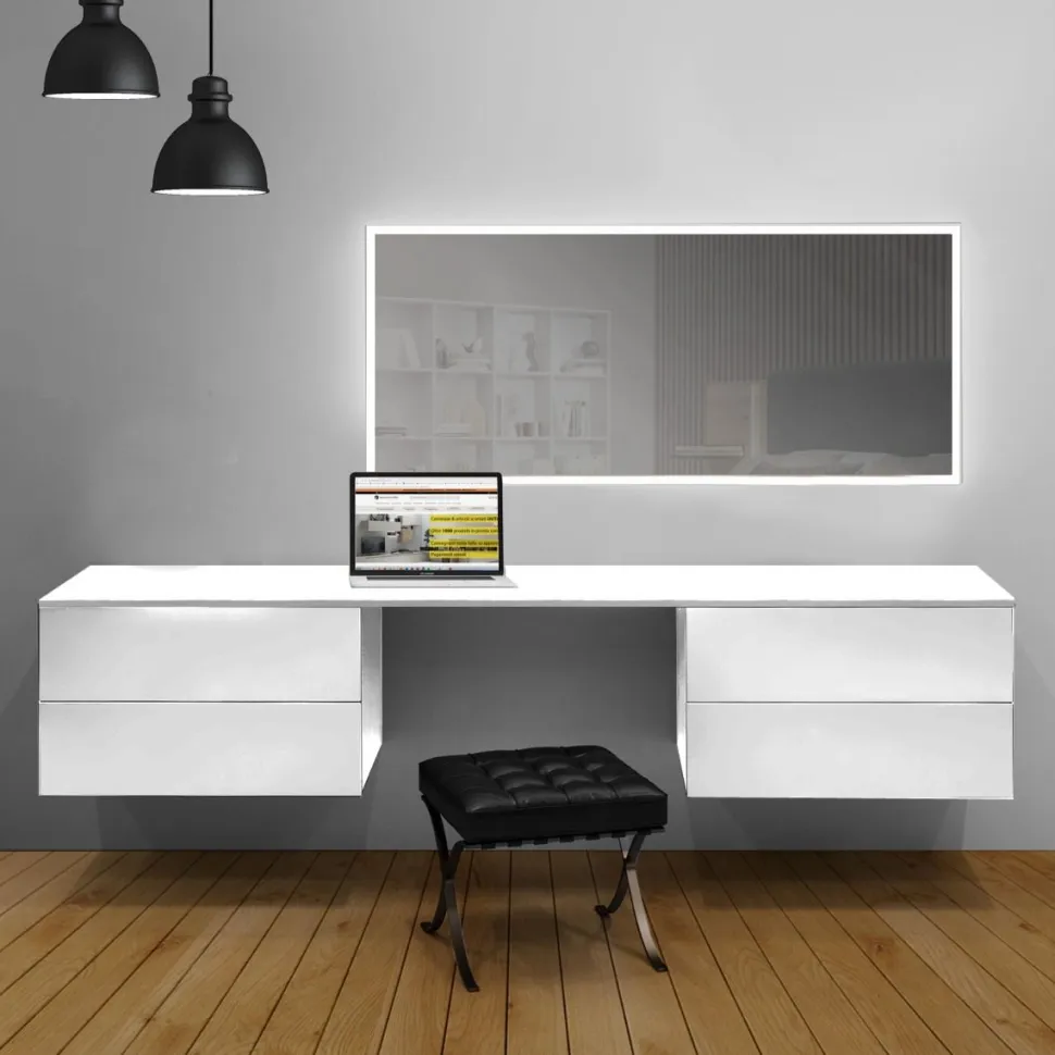 Scrivania sospesa con cassetti disponibile in 3 misure e 20 colori