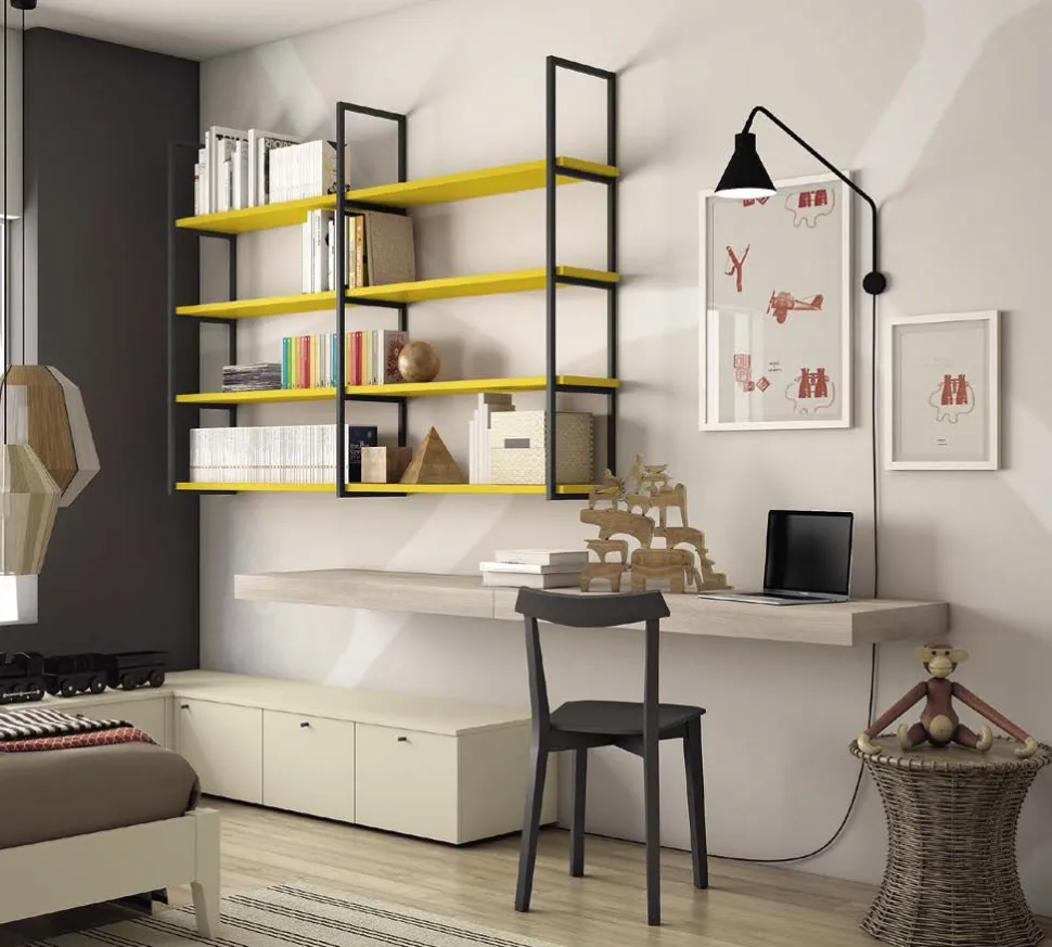 Scrivania sospesa con libreria Tom linea Airone