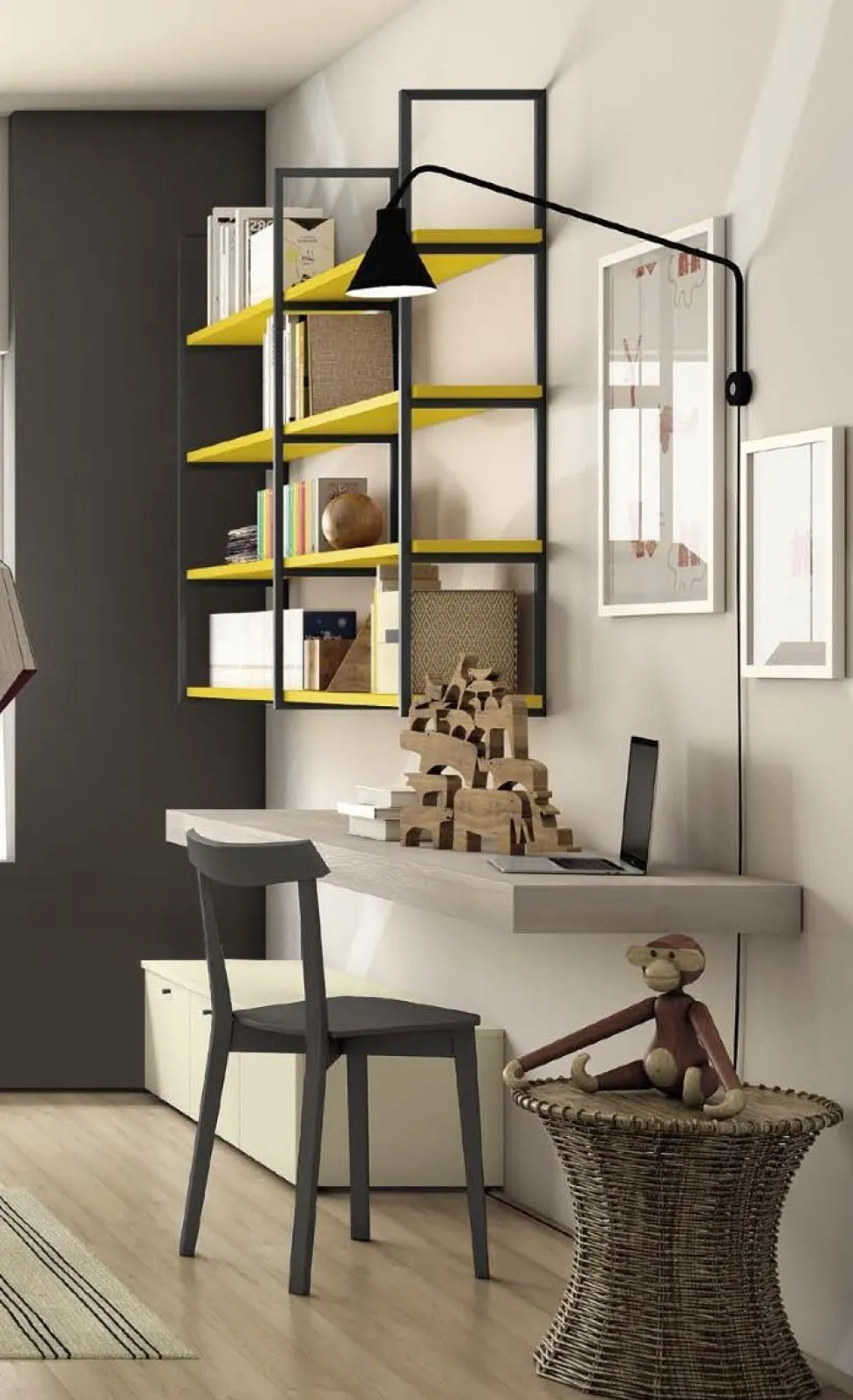 Scrivania sospesa con libreria Tom linea Airone