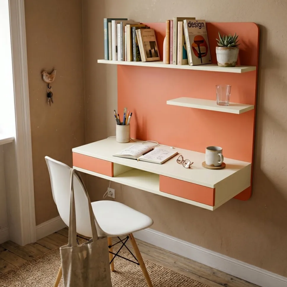 Scrivania Sospesa Moderna Linea Colorfull con Cassetti e Mensole (Colori Personalizzabili)