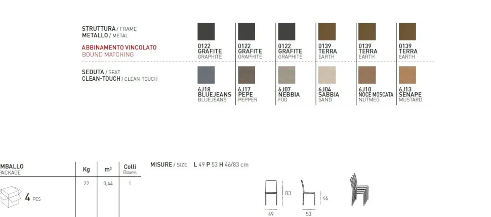 Sedia con struttura in metallo e seduta imbottita Zara disponibile in 6 colori