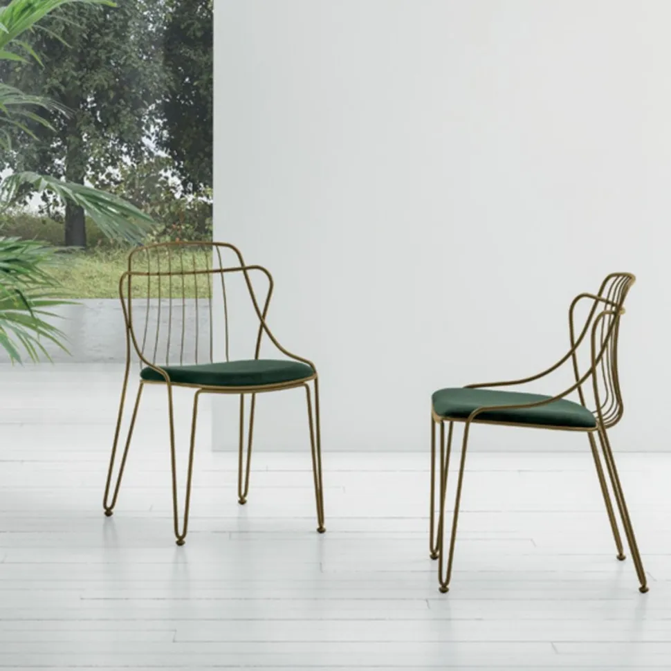 Sedia con struttura in metallo e seduta rivestita Marrakesh disponibile in 7 colori