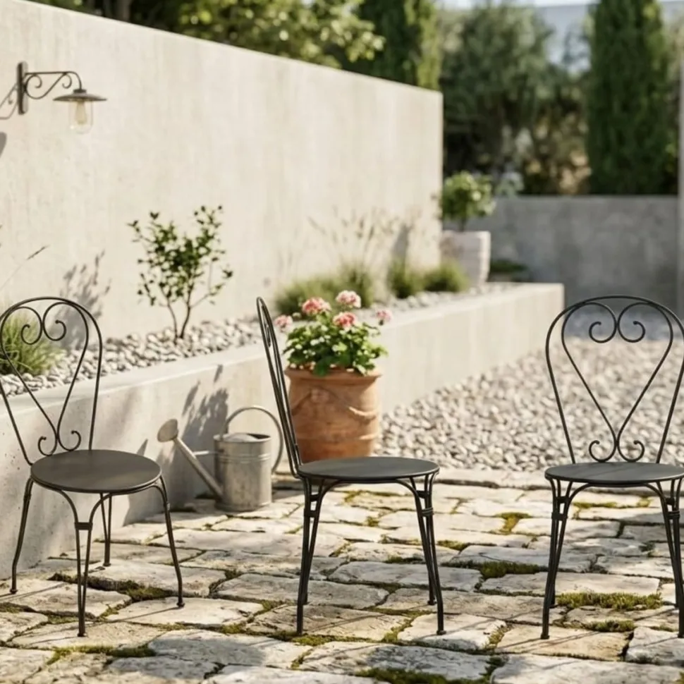 Sedia da giardino impilabile Stresa in Ferro Nero Antiruggine senza Braccioli