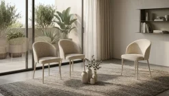 Sedia di Design struttura in metallo Champagne e Tessuto Beige