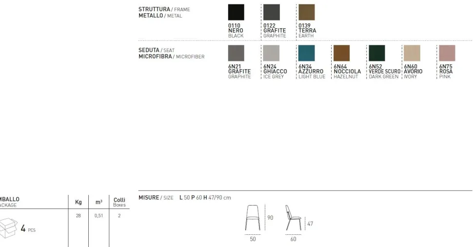 Sedia imbottita e rivestita in microfibra Easy disponibile in 6 colori