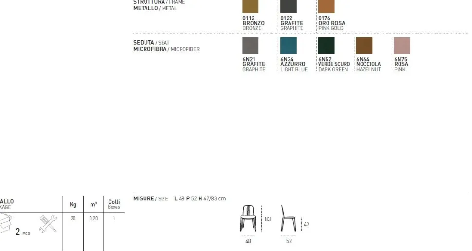 Sedia in metallo verniciato e seduta rivestita Granada disponibile in 7 colori