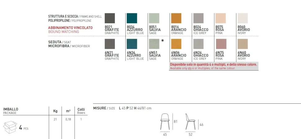 Sedia in polipropilene con seduta imbottita Santa Cruz disponibile in 6 colori