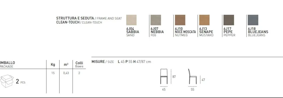 Sedia interamente rivestita in tessuto Vienna disponibile in 6 colori