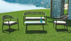 Set di Divani da Esterno Milano con Divano, 2 Poltrone e Tavolino in Alluminio e Twist Wicker