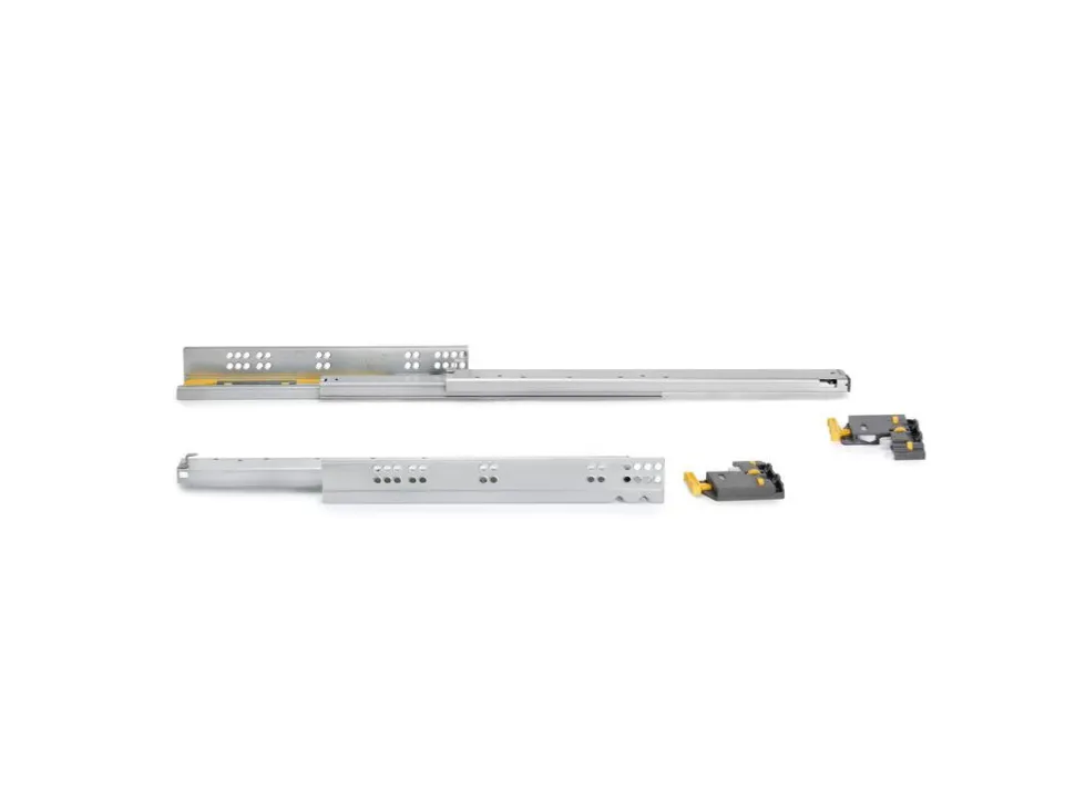 Set di guide per cassetti a scomparsa Silver, estrazione totale, con chiusura soft e aggancio, profondità 290 mm, Acciaio, Zincato bianco