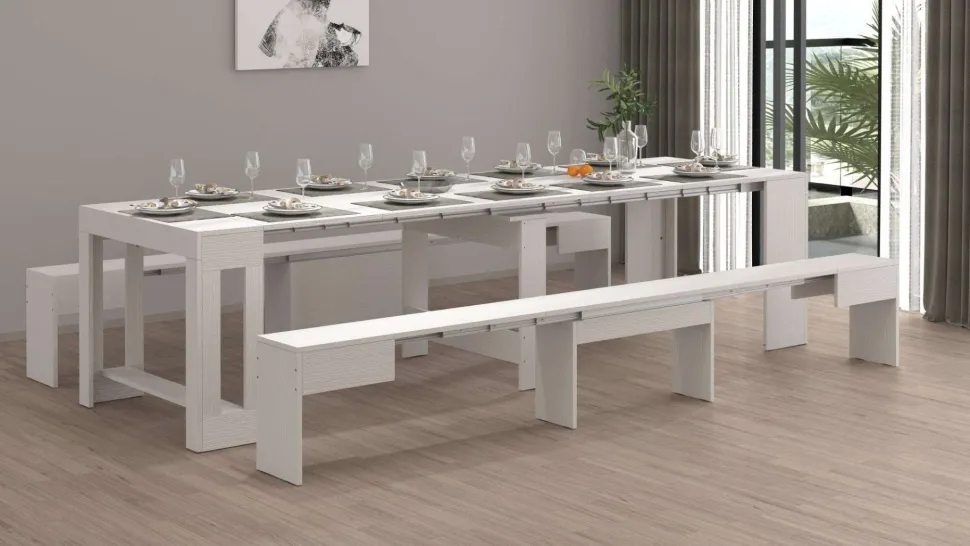 Set 2 Panche allungabili per consolle finitura Bianco Frassino