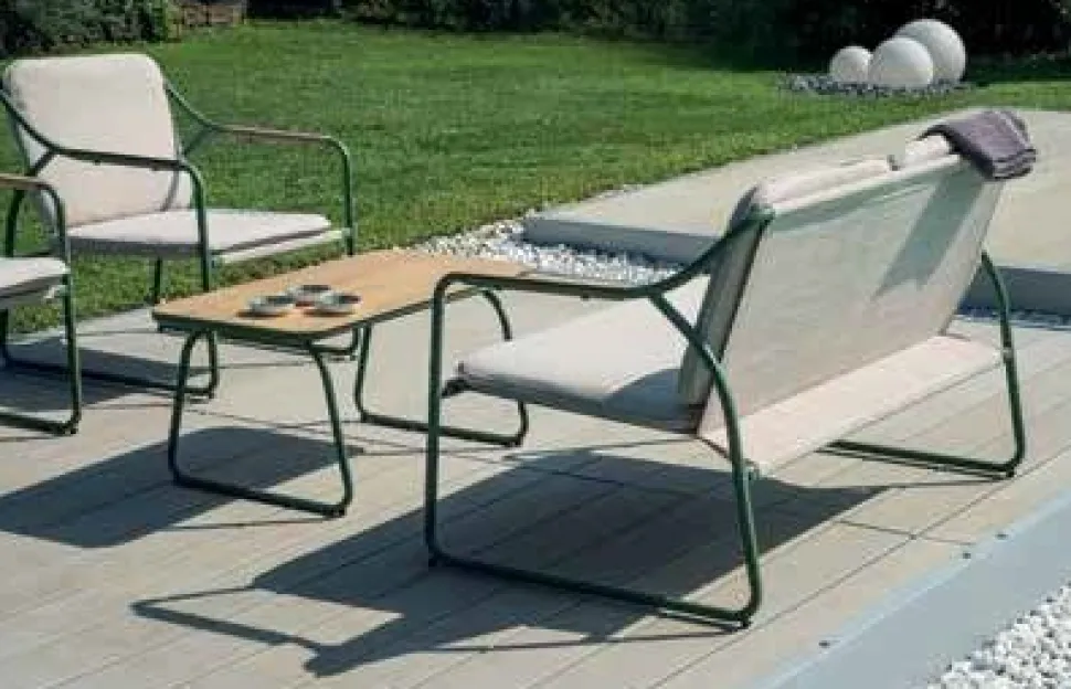 Set Relax da Esterno Tinos con Divano, 2 Poltrone e Tavolino in Ferro Verniciato e Vetroceramica