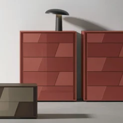 Settimino a 5 cassetti con inserti a specchio o in vetro lucido Slash disponibile in vari colori