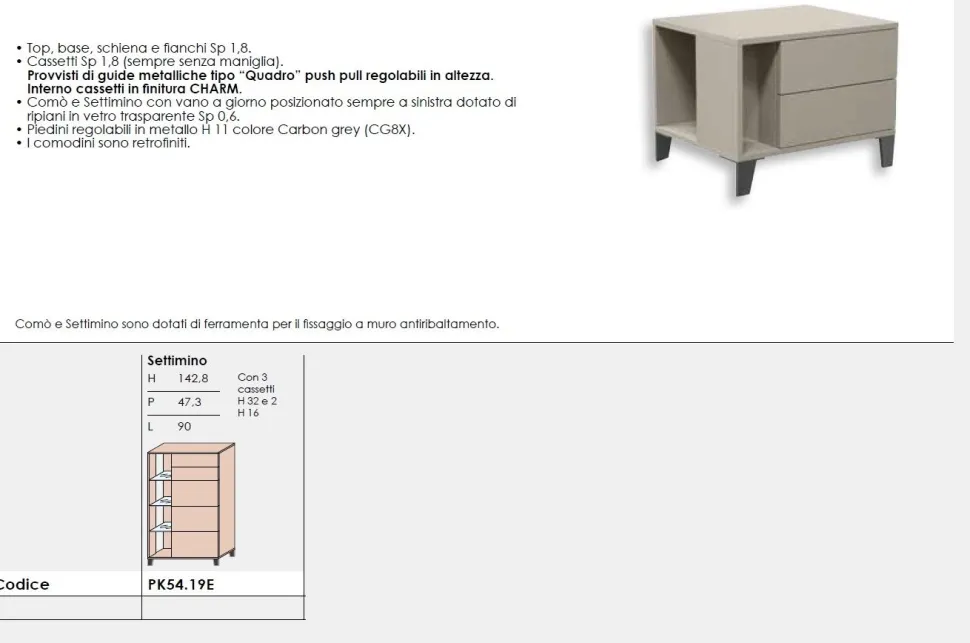 Settimino moderno Canapa 5 cassetti senza maniglia con ripiani in vetro Isabelle disponibile in vari colori