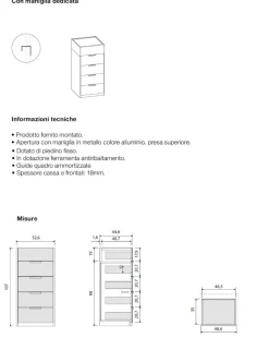 Settimino moderno 5 cassetti con maniglia in metallo cromata Box disponibile in vari colori