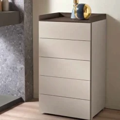 Settimino moderno 5 cassetti con maniglia a gola laterale e top a vassoio disponibile in vari colori May linea Domino