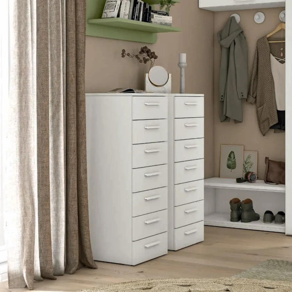 Settimino moderno 7 cassetti in Bianco Opaco Mister linea Volo disponibile in vari colori