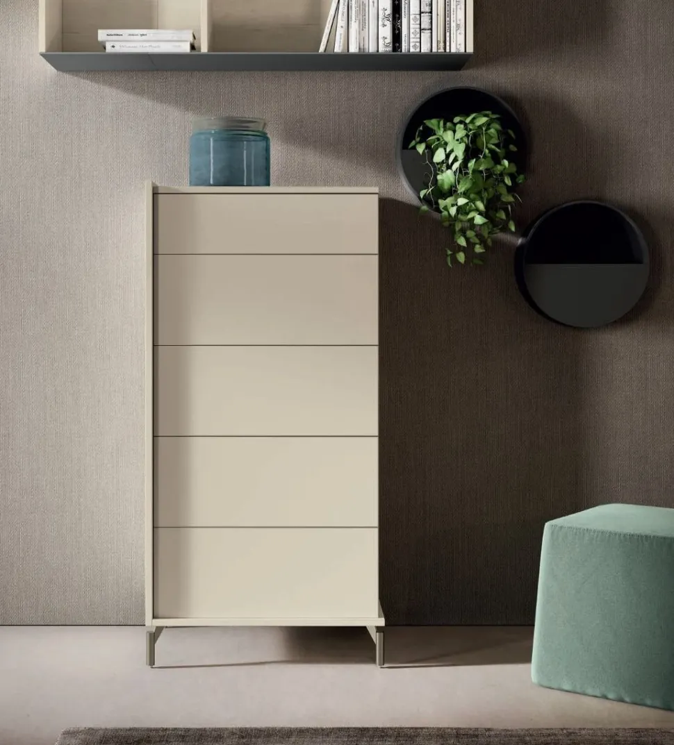 Settimino retrofinito con 5 cassetti modello Slot Linea Lotto disponibile in 16 colori