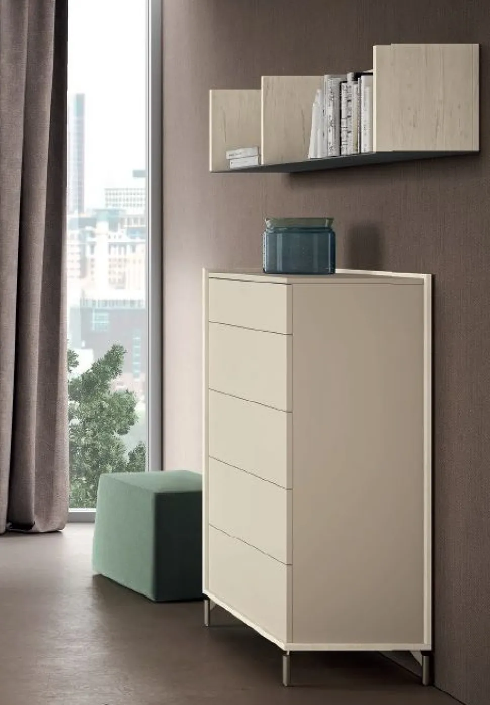 Settimino retrofinito con 5 cassetti modello Slot Linea Lotto disponibile in 16 colori