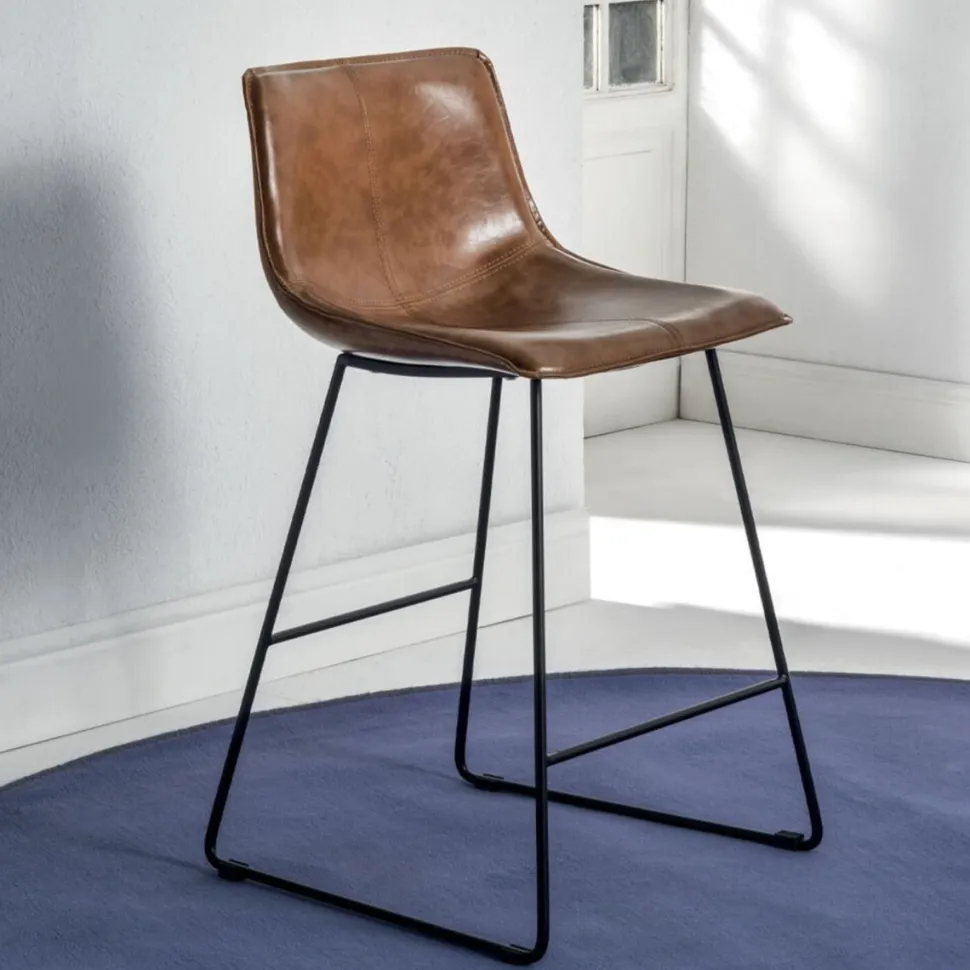 Sgabello Dublin con gambe a slitta in Ecopelle cuoio vissuto
