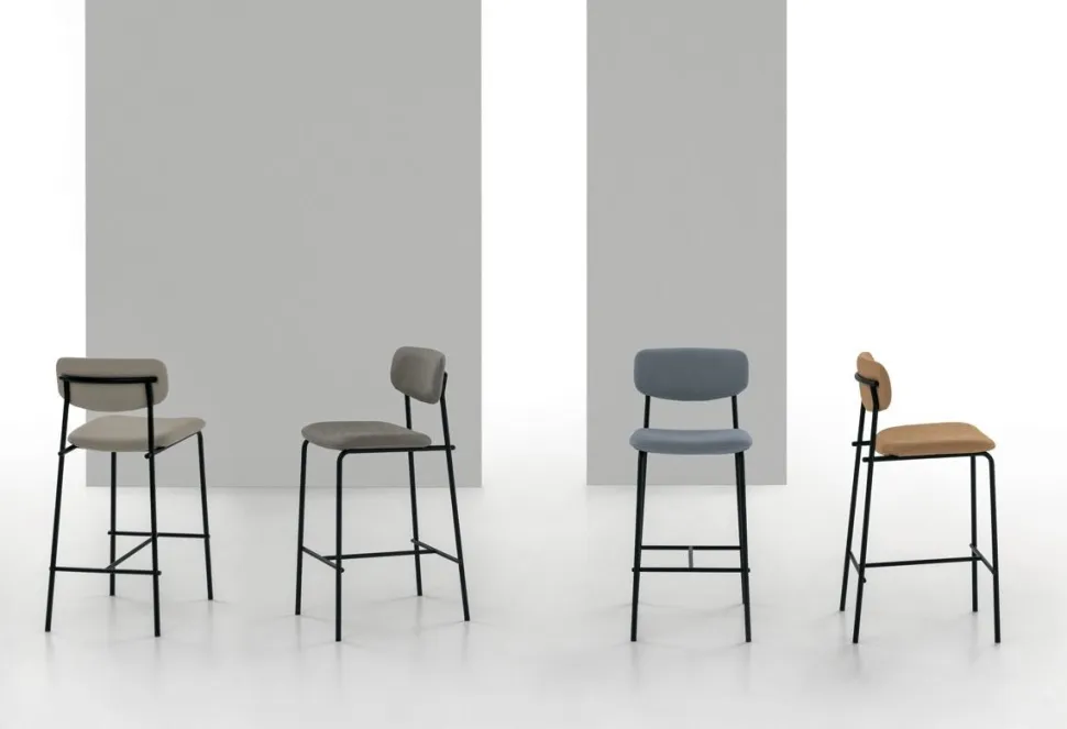 Sgabello fisso con seduta rivestita in tessuto Osaka disponibile in 6 colori