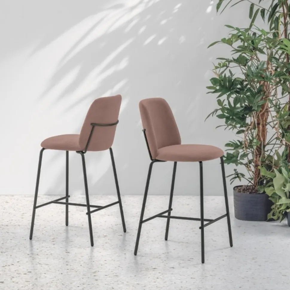 Sgabello fisso con struttura in metallo e seduta rivestita in microfibra Easy disponibile in 7 colori