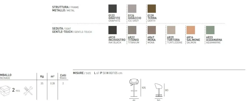 Sgabello regolabile in altezza con seduta rivestita in tessuto effetto pelle Fluf disponibile in 6 colori