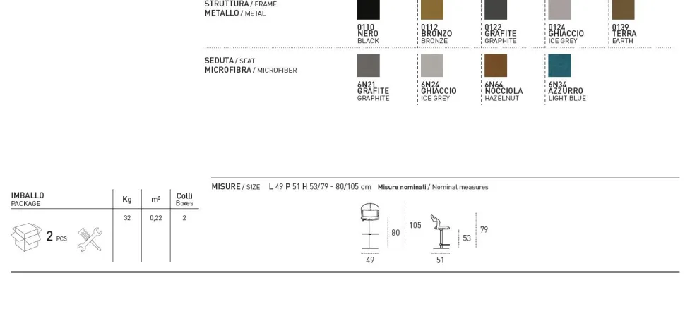 Sgabello regolabile in altezza fino a livello sedia Denver disponibile in vari colori